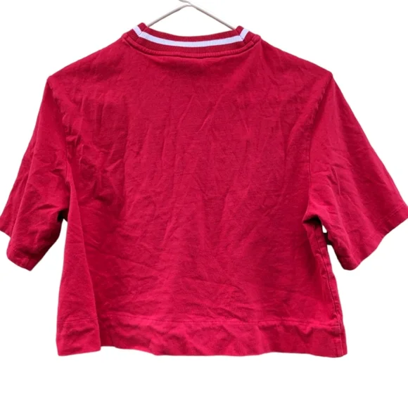 Red adidas cropped trefoil‎ logo tee shirt top Sz Small - Picture 6 of 9